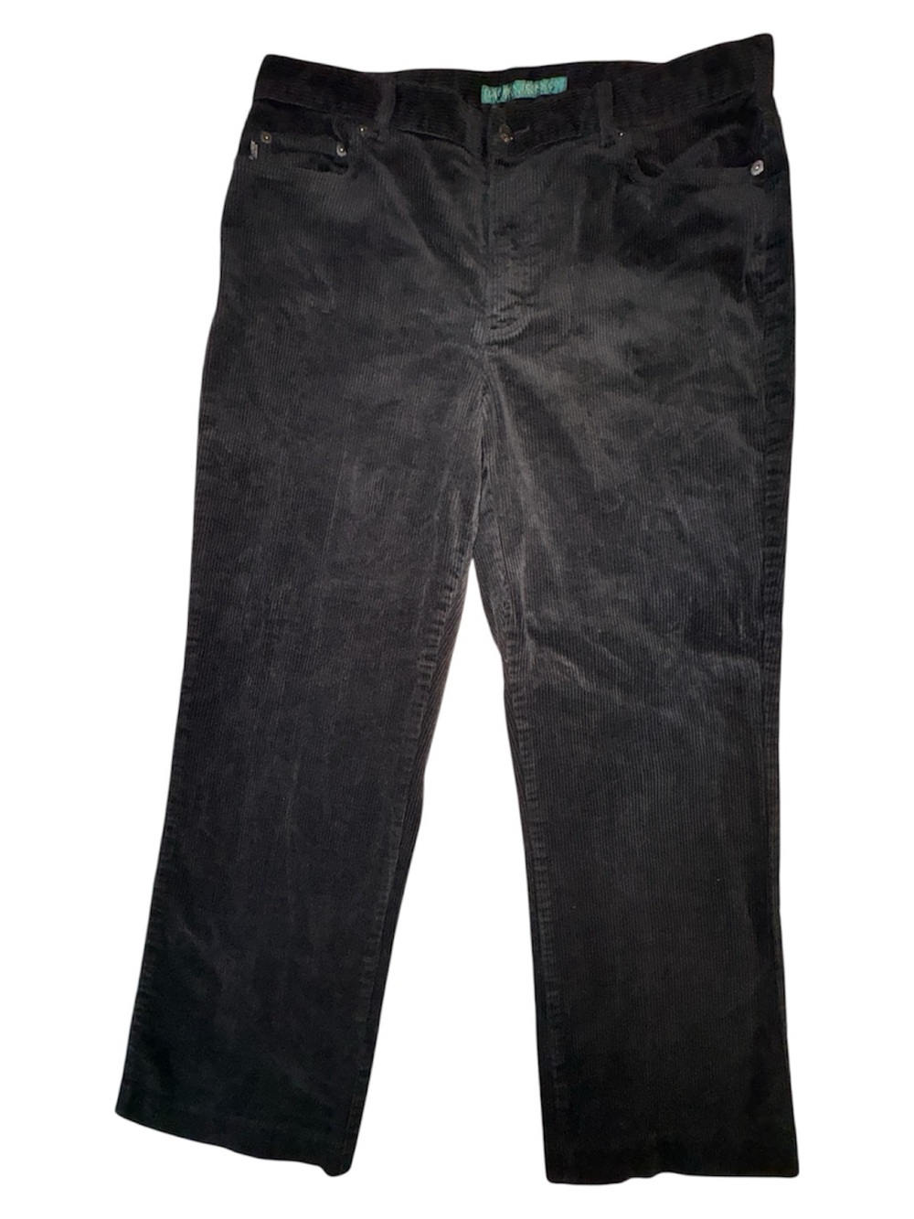 Ralph Lauren Black Corduroy Jeans Womens 14 Wide Leg Boot Cut 5 Pocket
